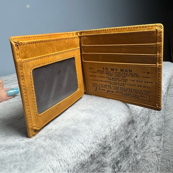Brown Leather Wallet "To My Man" Bifold with Message | Gift Idea | Never Used - Picture 5 of 13